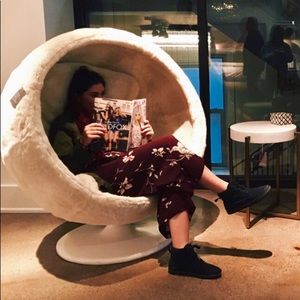 Floral maroon wide leg pants.